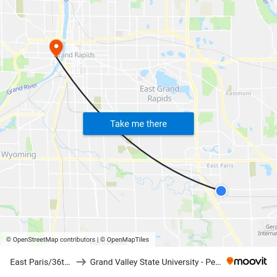East Paris/36th (Nb) to Grand Valley State University - Pew Campus map