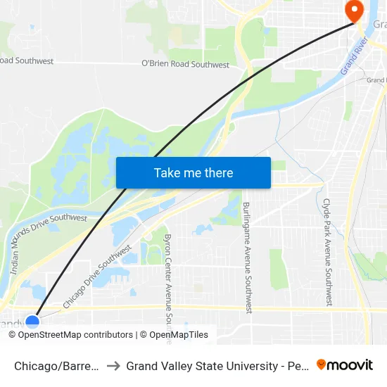Chicago/Barrett (Eb) to Grand Valley State University - Pew Campus map
