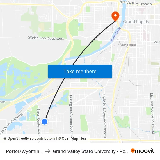 Porter/Wyoming (Eb) to Grand Valley State University - Pew Campus map