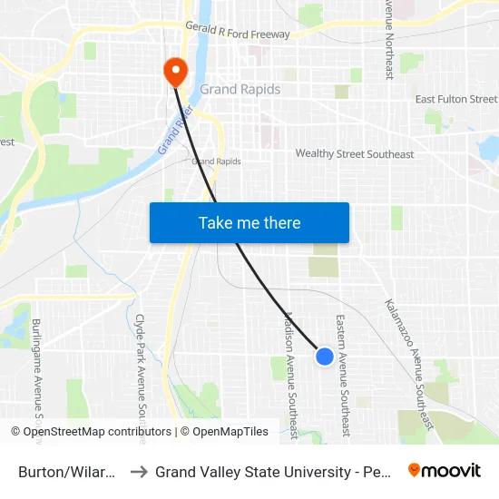 Burton/Wilard (Eb) to Grand Valley State University - Pew Campus map