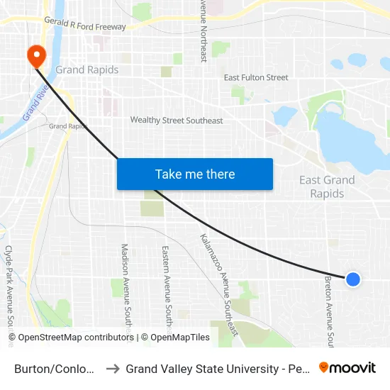 Burton/Conlon (Wb) to Grand Valley State University - Pew Campus map