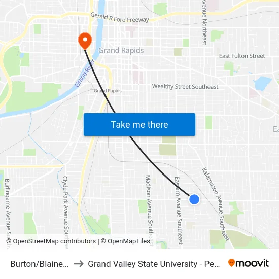 Burton/Blaine (Wb) to Grand Valley State University - Pew Campus map
