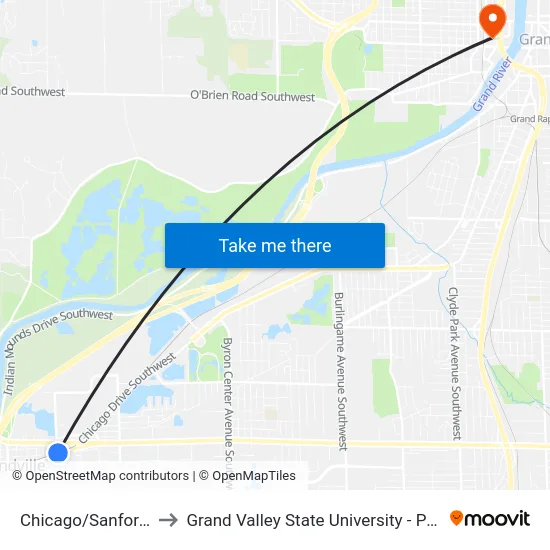 Chicago/Sanford (Wb) to Grand Valley State University - Pew Campus map
