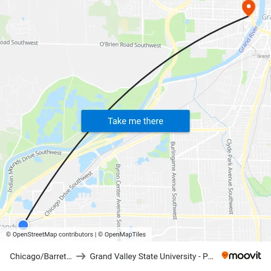 Chicago/Barrett (Wb) to Grand Valley State University - Pew Campus map