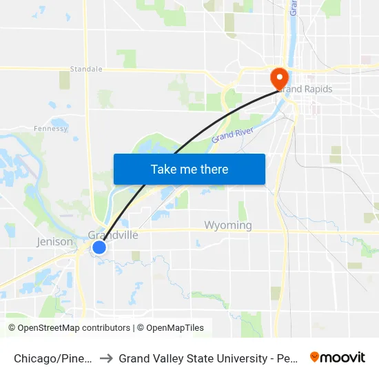 Chicago/Pine (Wb) to Grand Valley State University - Pew Campus map