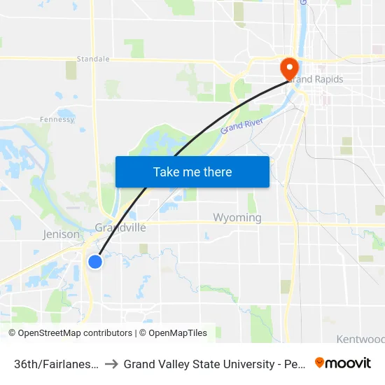 36th/Fairlanes (Wb) to Grand Valley State University - Pew Campus map