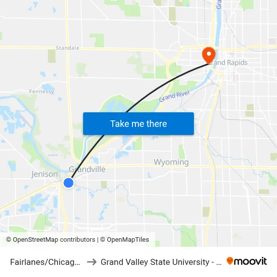 Fairlanes/Chicago Dr (Nb) to Grand Valley State University - Pew Campus map
