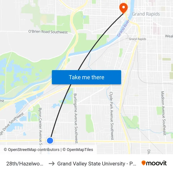 28th/Hazelwood (Eb) to Grand Valley State University - Pew Campus map
