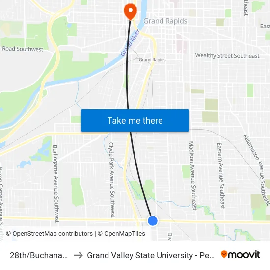 28th/Buchanan (Eb) to Grand Valley State University - Pew Campus map