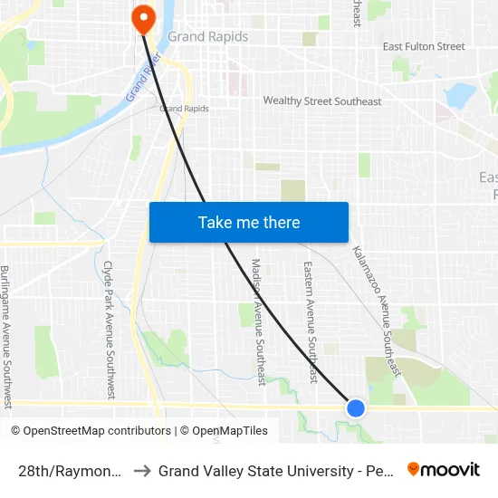 28th/Raymond (Eb) to Grand Valley State University - Pew Campus map
