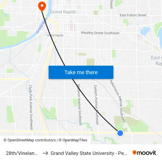 28th/Vineland (Eb) to Grand Valley State University - Pew Campus map
