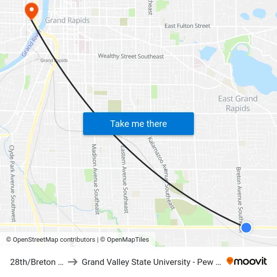 28th/Breton (Eb) to Grand Valley State University - Pew Campus map