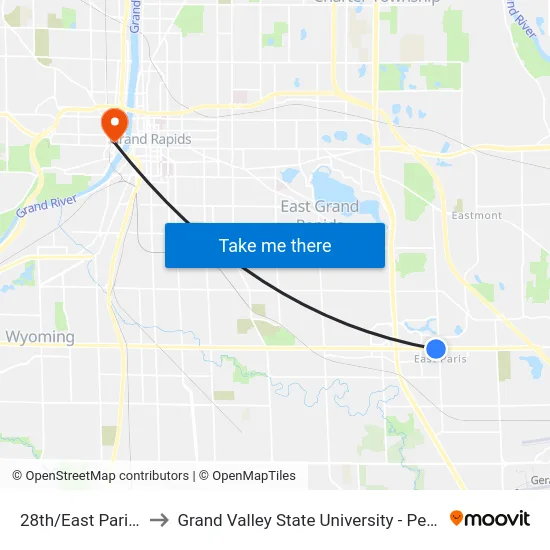 28th/East Paris (Eb) to Grand Valley State University - Pew Campus map