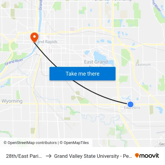28th/East Paris (Wb) to Grand Valley State University - Pew Campus map