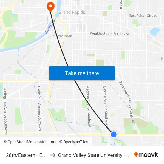 28th/Eastern - East (Wb) to Grand Valley State University - Pew Campus map