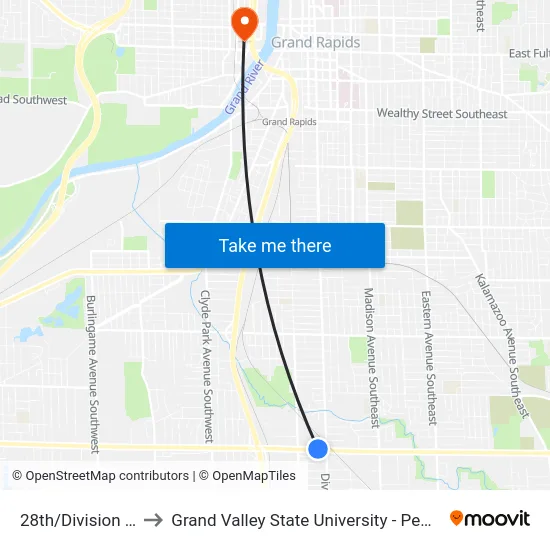 28th/Division (Wb) to Grand Valley State University - Pew Campus map