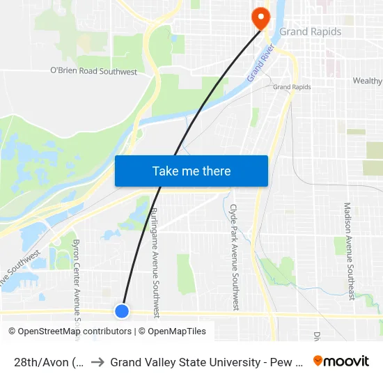 28th/Avon (Wb) to Grand Valley State University - Pew Campus map