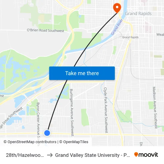 28th/Hazelwood (Wb) to Grand Valley State University - Pew Campus map