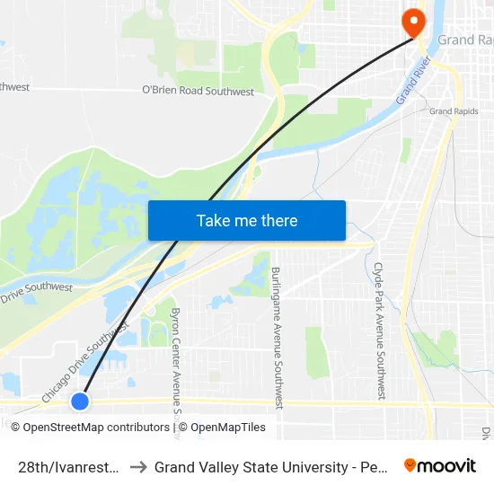 28th/Ivanrest (Wb) to Grand Valley State University - Pew Campus map