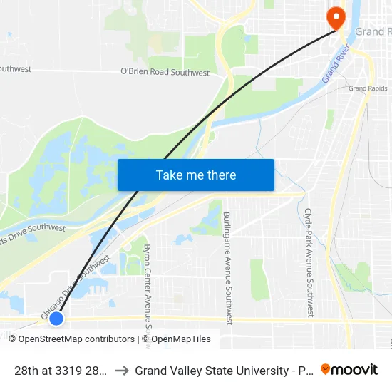 28th at 3319 28th (Wb) to Grand Valley State University - Pew Campus map