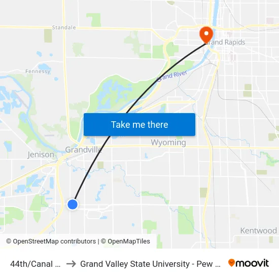 44th/Canal (Eb) to Grand Valley State University - Pew Campus map