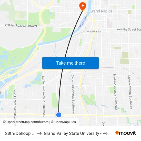 28th/Dehoop (Wb) to Grand Valley State University - Pew Campus map