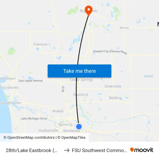 28th/Lake Eastbrook (Wb) to FSU Southwest Commons map