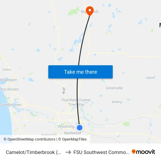 Camelot/Timberbrook (Eb) to FSU Southwest Commons map