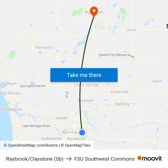 Raybrook/Claystone (Sb) to FSU Southwest Commons map