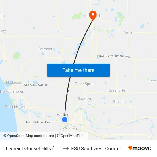Leonard/Sunset Hills (Wb) to FSU Southwest Commons map