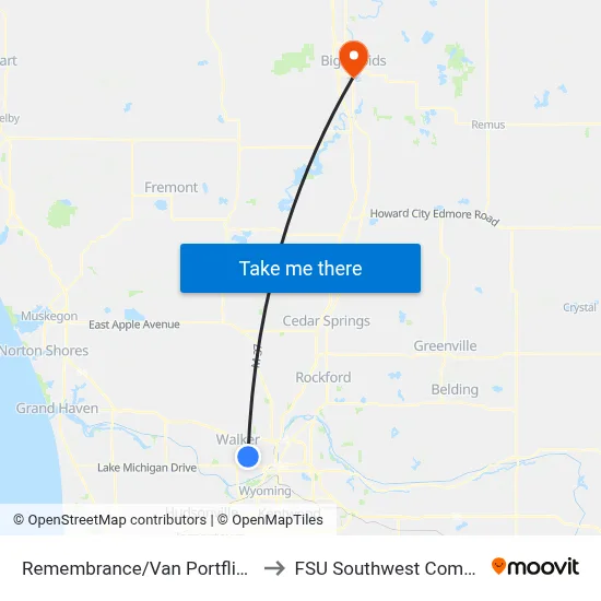 Remembrance/Van Portfliet (Eb) to FSU Southwest Commons map