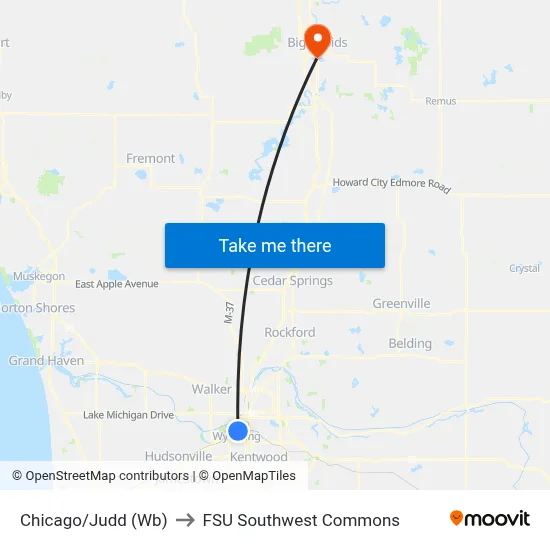 Chicago/Judd (Wb) to FSU Southwest Commons map