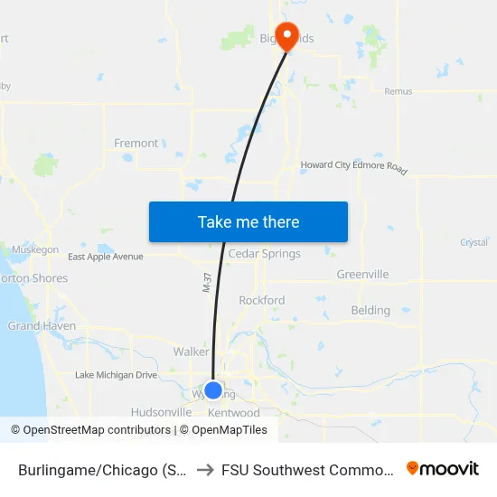 Burlingame/Chicago (Sb) to FSU Southwest Commons map