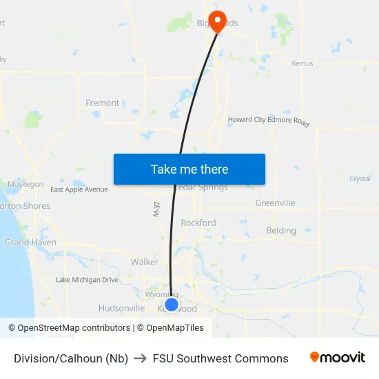 Division/Calhoun (Nb) to FSU Southwest Commons map
