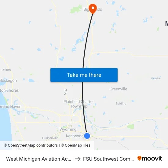 West Michigan Aviation Academy to FSU Southwest Commons map