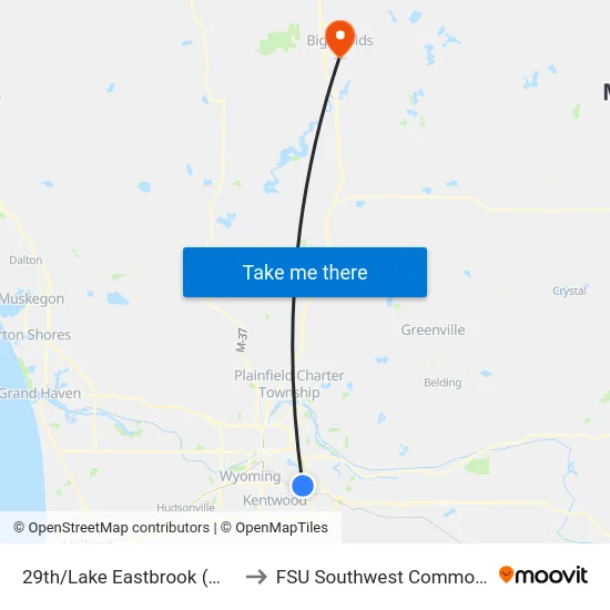 29th/Lake Eastbrook (Wb) to FSU Southwest Commons map