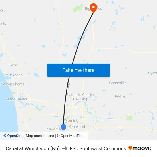 Canal at Wimbledon (Nb) to FSU Southwest Commons map
