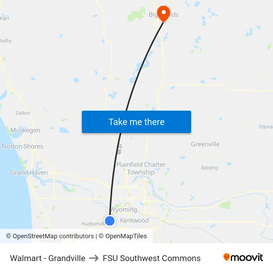 Walmart - Grandville to FSU Southwest Commons map