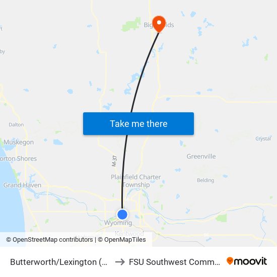 Butterworth/Lexington (Wb) to FSU Southwest Commons map