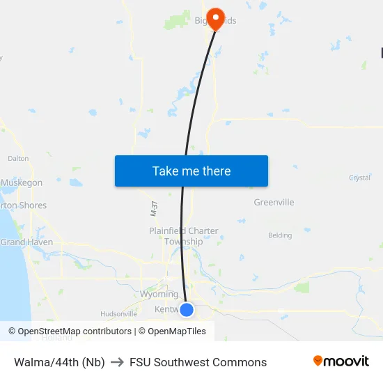 Walma/44th (Nb) to FSU Southwest Commons map