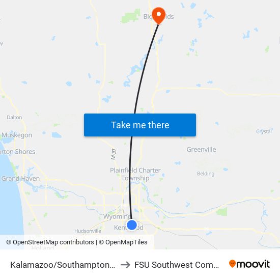 Kalamazoo/Southampton (Nb) to FSU Southwest Commons map