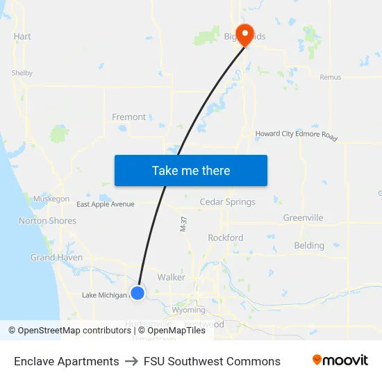 Enclave Apartments to FSU Southwest Commons map