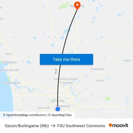 Gezon/Burlingame (Wb) to FSU Southwest Commons map