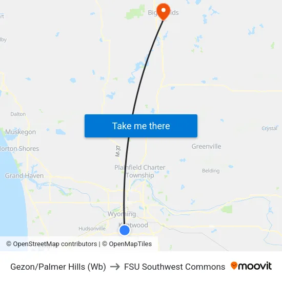 Gezon/Palmer Hills (Wb) to FSU Southwest Commons map