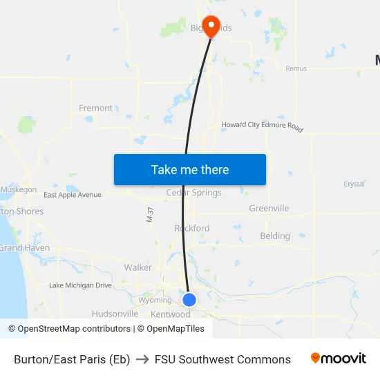 Burton/East Paris (Eb) to FSU Southwest Commons map