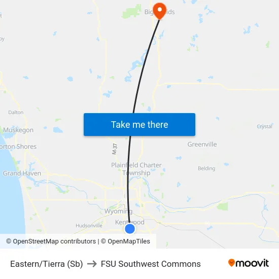 Eastern/Tierra (Sb) to FSU Southwest Commons map