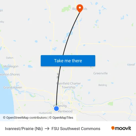Ivanrest/Prairie (Nb) to FSU Southwest Commons map