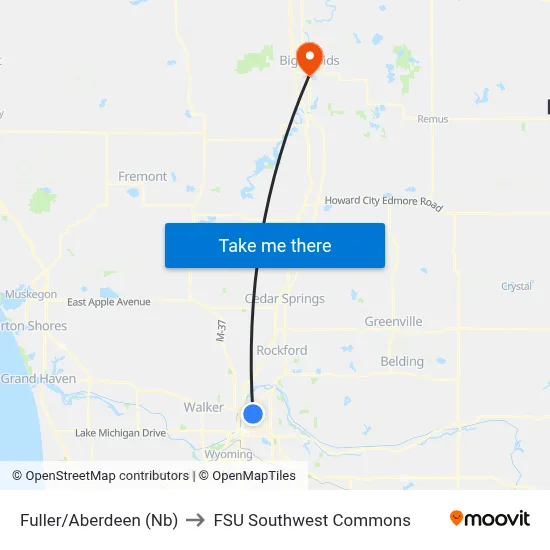 Fuller/Aberdeen (Nb) to FSU Southwest Commons map