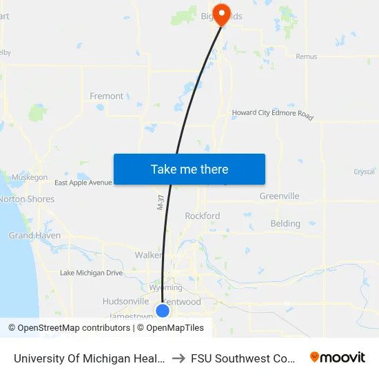 University Of Michigan Health-West to FSU Southwest Commons map