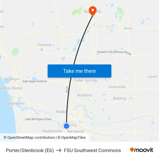 Porter/Glenbrook (Eb) to FSU Southwest Commons map